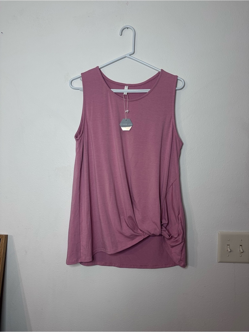 2 Pack Maternity Pinkblush Mauve Twist Front Sleeveless Tank and Purple Tank top